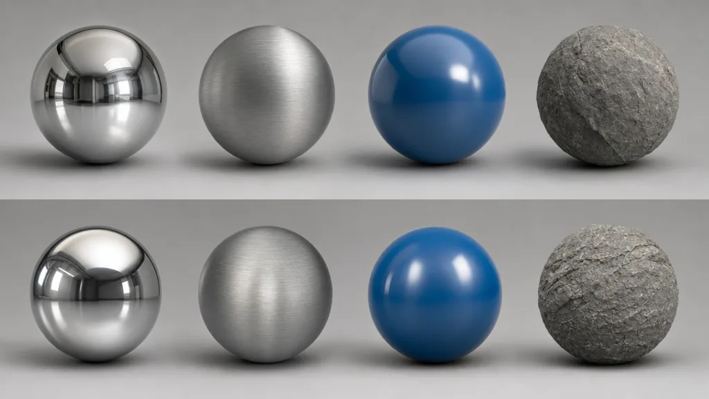 Two rows of rendered material spheres comparing the metalness workflow and the specular workflow, showing they can reach the same realistic results