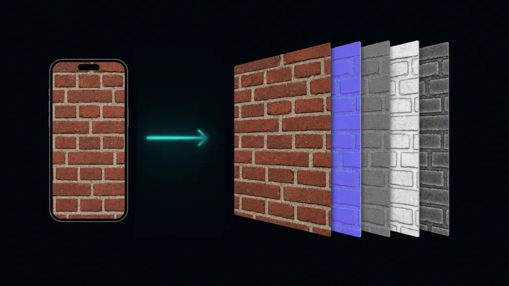 A single flat phone photo of a brick wall being converted into a clean set of PBR maps without a studio setup