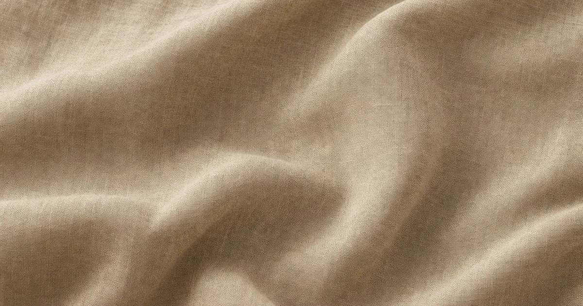 Photorealistic 3D render of draped woven fabric tiled seamlessly across a large surface with soft folds, visible thread weave, and gentle sheen under studio light