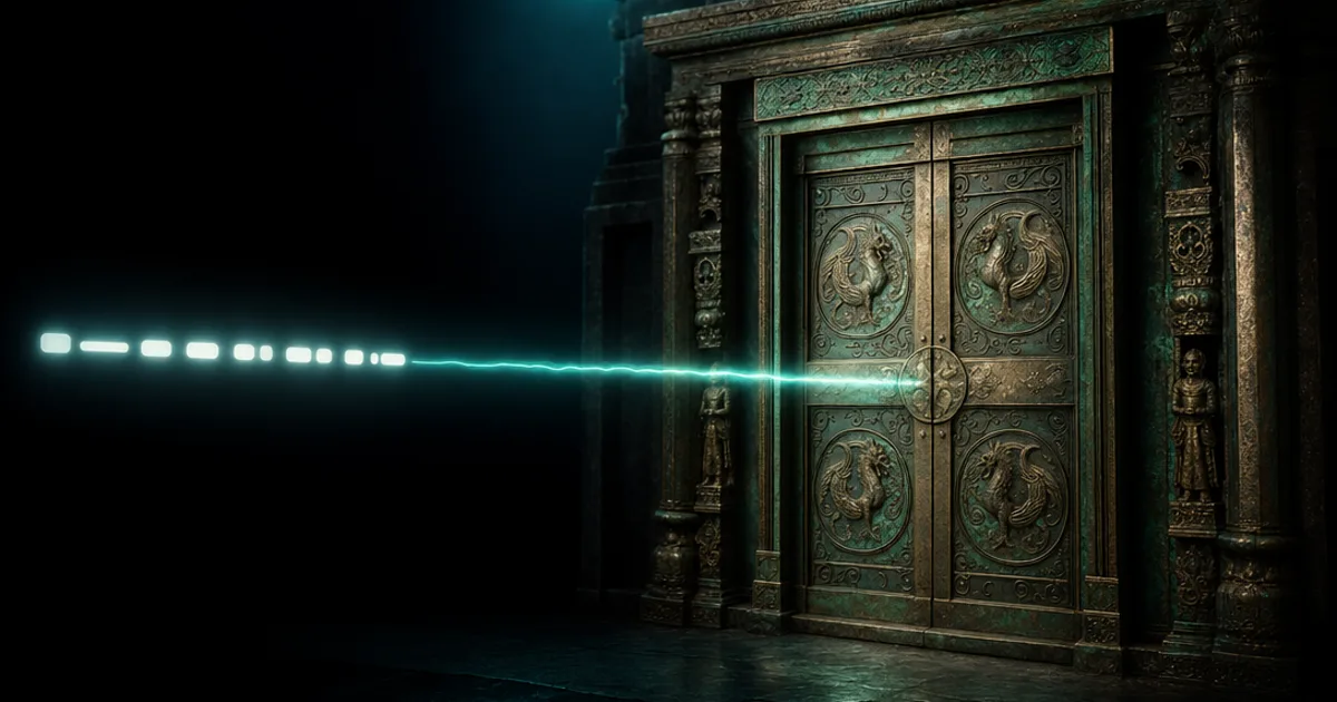 A text prompt reading 'weathered bronze temple door' transforming into a full set of PBR texture maps on a 3D door model