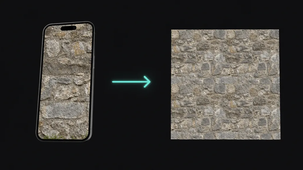 A phone photo of a stone wall being converted into a clean, delit, tiling PBR material set