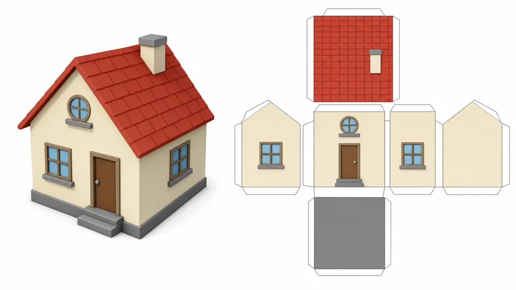 A 3D object next to its unwrapped 2D UV layout — the flattened texture sheet showing how the model's surface maps onto a flat image